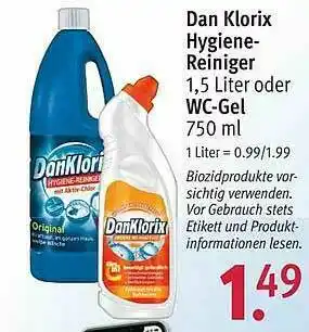 Rossmann Dan Klorix Hygiene-reiniger Oder Wc-gel Angebot