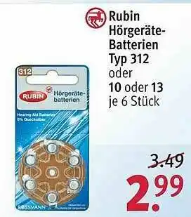 Rossmann Rubin Hörgeräte-batterien Typ 312 Oder 10 Oder 13 Angebot