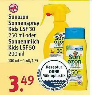 Rossmann Sunozon Sonnenspray Kids LSF 30 Oder Sonnenmilch Kids Lsf 50 Angebot