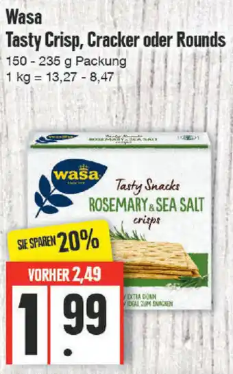 Edeka Wasa Tasty Crisp, Cracker oder Rounds 150-235 g Packung Angebot