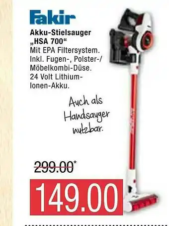 Marktkauf Fakir Akku-stielsauger Hsa 700 Angebot