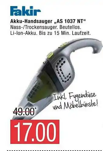 Marktkauf Fakir Akku-handsauger „as 1037 Nt” Angebot