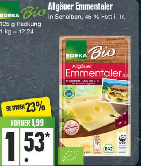 Edeka Bio Allgäuer Emmentaler 125 g Packung Angebot bei Edeka