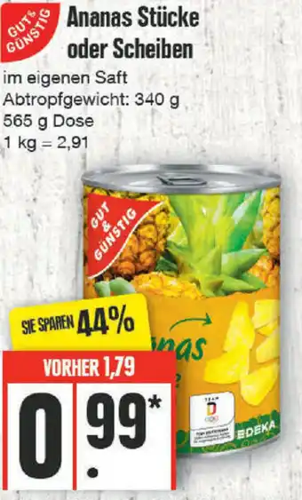 Edeka Ananas Stücke oder Scheiben 565 g Dose Angebot