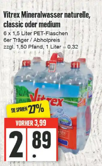 Edeka Vitrex Mineralwasser naturelle, classic oder medium Angebot