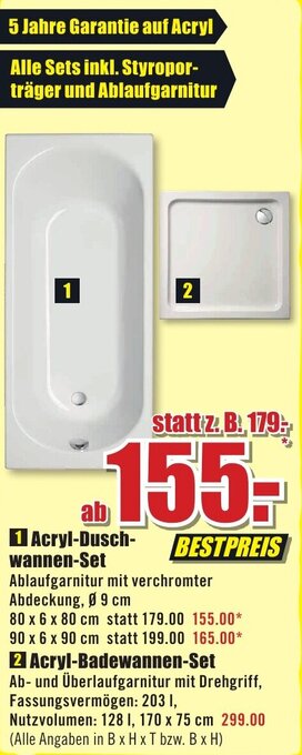 B1 Discount Baumarkt Acryl Duschwannen Set Angebot