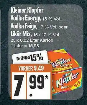 Edeka Kleiner kopfer vodka energy, vodka feige oder likör mix Angebot