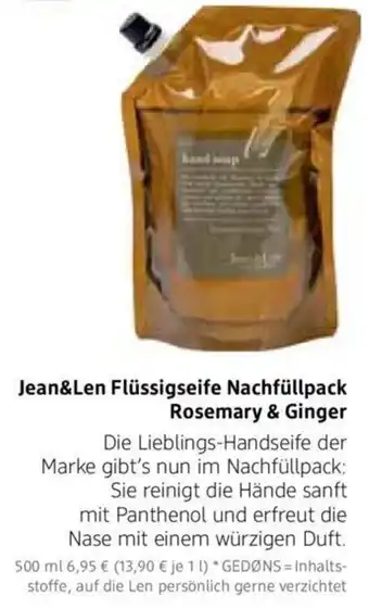 dm drogerie Jean & Len Flüssigseife Nachfüllpack Rosemary & Ginger 500 ml Angebot