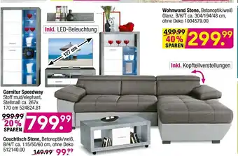 Möbel Boss Garnitur Speedway, Wohnwand Stone oder Couchtisch Stone Angebot