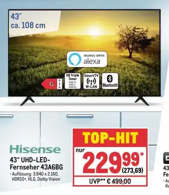 METRO Hisense 4K LED UHD TV 43" | 43A6BG Angebot