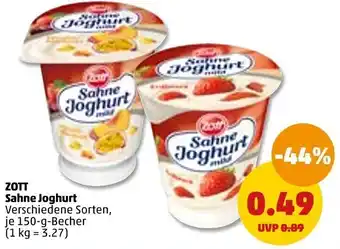 PENNY Zott Sahne Joghurt 150 g Becher Angebot