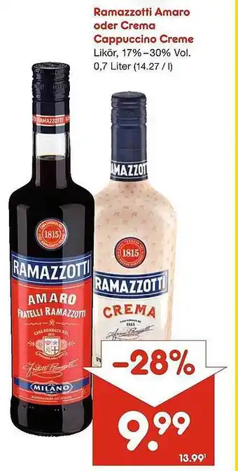 Netto Marken-Discount Ramazzotti amaro oder crema cappuccino creme Angebot