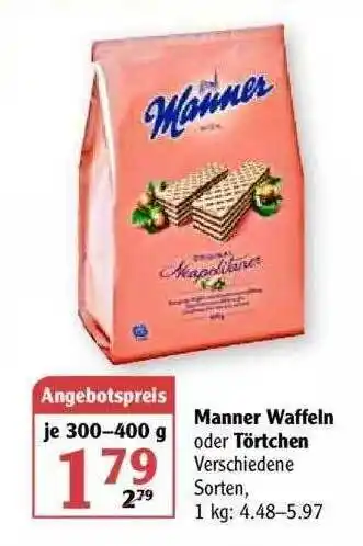 Globus Manner Waffeln oder Törtchen 300-400g Angebot