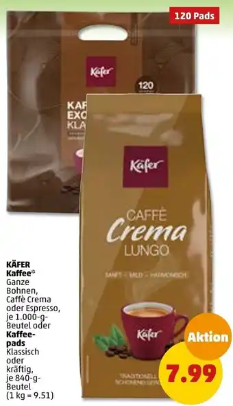 PENNY Käfer Kaffee 1000 g oder Kaffeepads 840 g Beutel Angebot