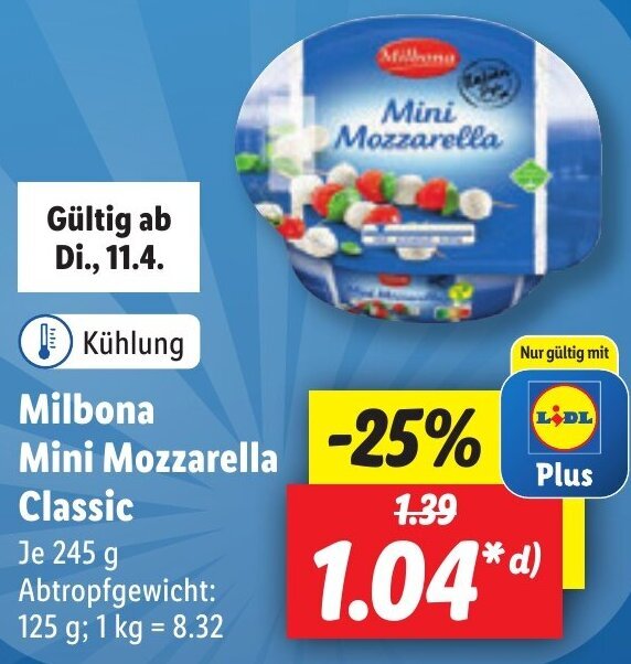 Milbona Mini Mozzarella Classic 245 g Angebot bei Lidl