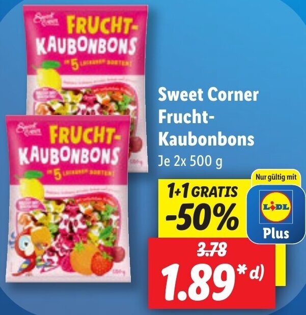 Sweet Corner Frucht Kaubonbons 2x500 g Angebot bei Lidl
