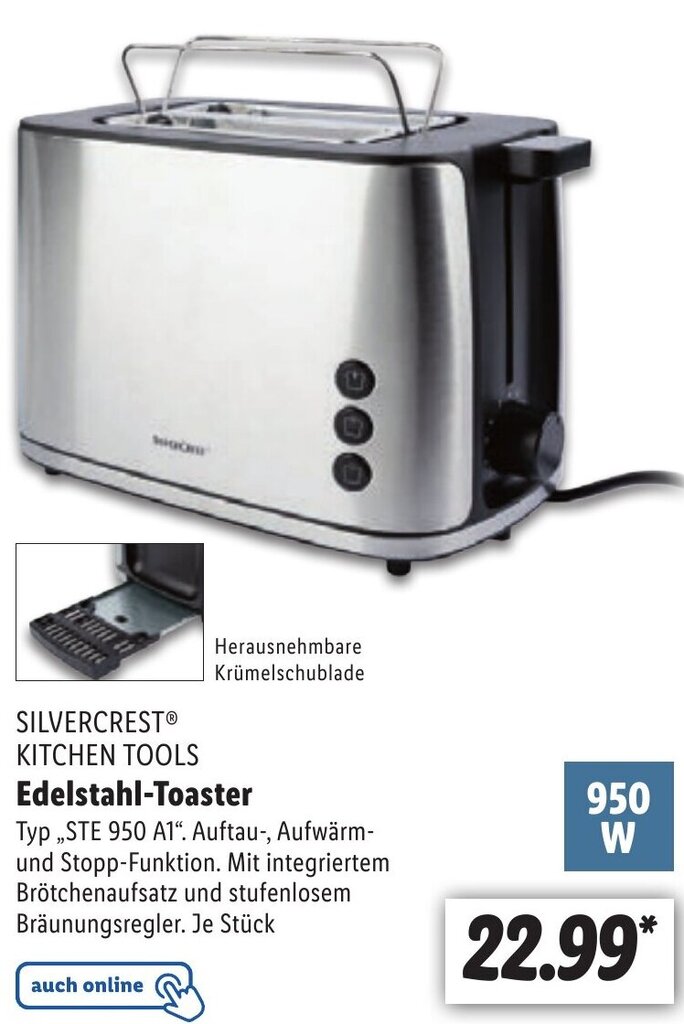 Silvercrest Kitchen Tools Edelstahl Toaster STE 950 A1 Angebot bei Lidl