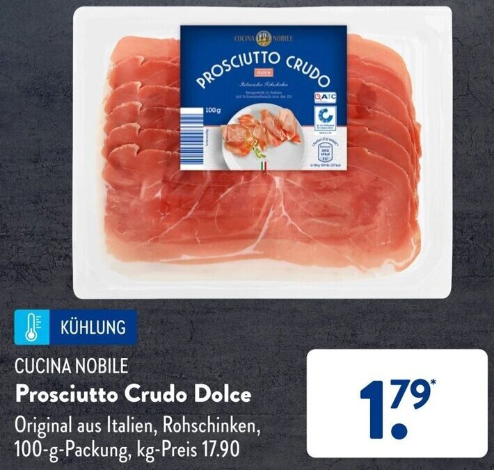 Cucina Nobile Prosciutto Crudo Dolce 100 g Packung Angebot bei Aldi Süd