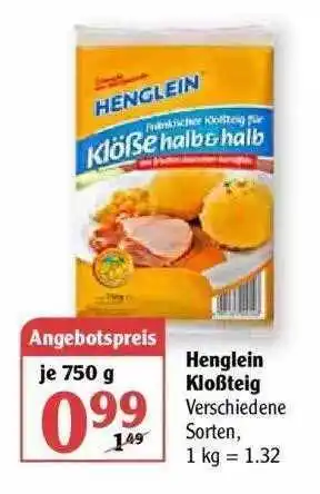 Globus Henglein Kloßteig 750g Angebot