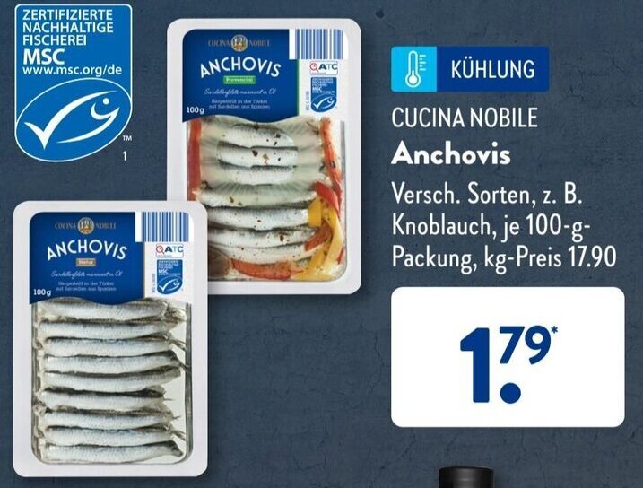 Cucina Nobile Anchovis 100 g Packung Angebot bei Aldi Süd