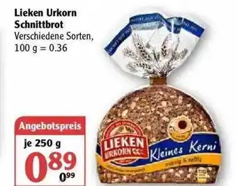 Globus Lieken Urkorn Schnittbrot 250g Angebot