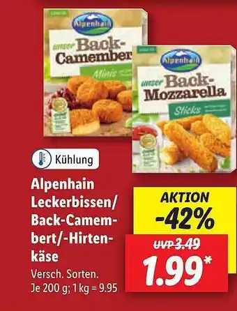 Lidl Alpenhain leckerbissen oder back-camembert oder -hirtenkäse Angebot