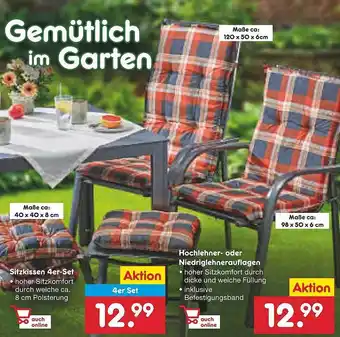 Netto Marken-Discount Sitzkissen 4er-set oder hochlehner- oder niedriglehnerauflagen Angebot