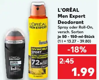 Kaufland L'Oréal Men Expert Deodorant 50-150 ml Stück Angebot