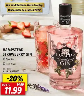 Lidl Hampstead Strawberry Gin 0,7 L-Fl. Angebot