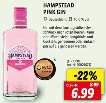 Lidl Hampstead Pink Gin 0,5 L-Fl. Angebot