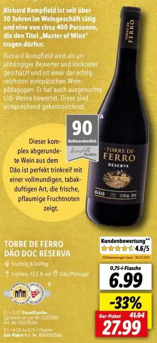 Lidl Torre de Ferro Dão DOC Reserva 0,75 L Flasche Angebot