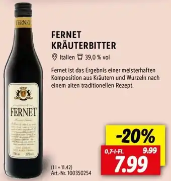 Lidl Fernet Kräuterbitter 0,7 L-Fl. Angebot