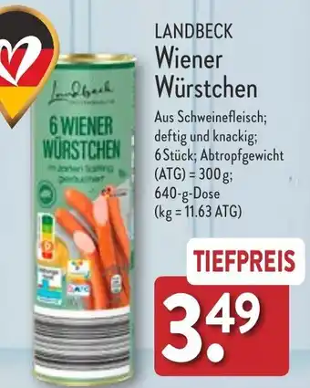 Aldi Nord Landbeck Wiener Würstchen 640 g Dose Angebot