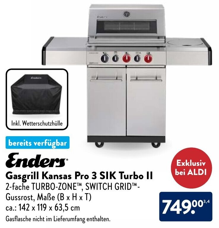 Enders Gasgrill Kansas Pro 3 SIK Turbo II Angebot bei Aldi Nord
