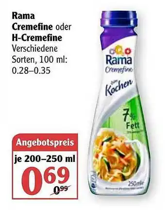 Globus Rama Cremefine Oder H-cremefine 200-250ml Angebot