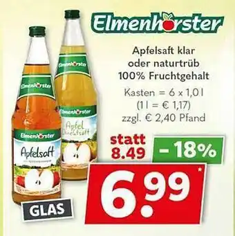 Getränkeland Elmenhorster apfelsaft klar oder naturtrüb 100 % fruchtgehalt Angebot