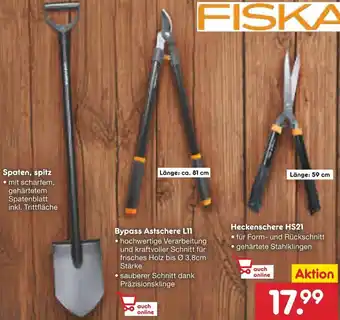Netto Marken-Discount Fiskars Spaten spitz / Bypass Astschere L11 / Heckenschere HS21 Angebot