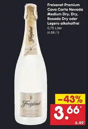 Netto Marken-Discount Freixenet premium cava carta nevada medium dry, dry, rosado dry oder legero alkoholfrei Angebot