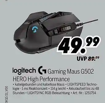 MEDIMAX Logitech Gaming Maus G502 Hero High Performance Angebot