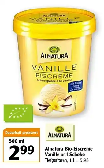 Globus Alnatura Bio Eiscreme Vanille und Schoko 500ml Angebot