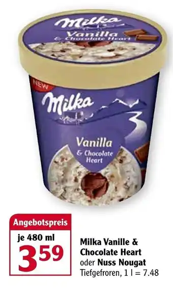 Globus Milka Vanille & Chocolate Heart oder Nuss Nougat 480ml Angebot