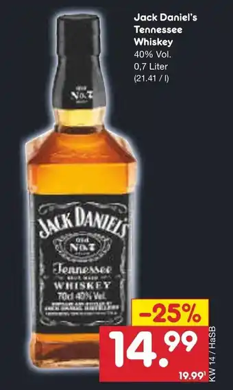 Netto Marken-Discount Jack Daniels Tennessee Whiskey 700ml Angebot