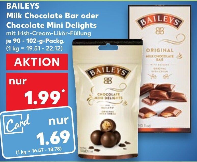 Baileys Milk Chocolate Bar oder Chocolate Mini Delights 90102 g Packg