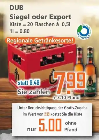 Klaas und Kock DUB Siegel oder Export 20x0,5L Angebot