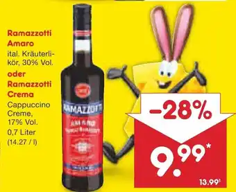 Netto Marken-Discount Ramazzotti Amaro o. Crema Krauterlikor 700ml Angebot