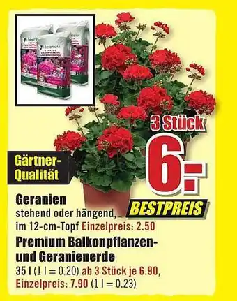 B1 Discount Baumarkt Geranien oder premium balkonpflanzen- und geranienerde Angebot