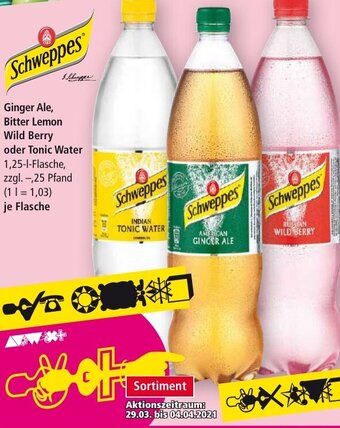 Norma Schweppes Ginger Ale, Bitter Lemon Wild Berry oder Tonic Water 1,25L Angebot