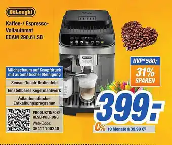 Expert Bening Delonghi kaffee- espresso-vollautomat ecam 290.61.sb Angebot