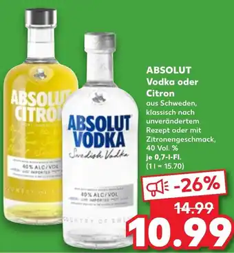 Kaufland Absolut Vodka oder Citron 0,7 L-Fl. Angebot