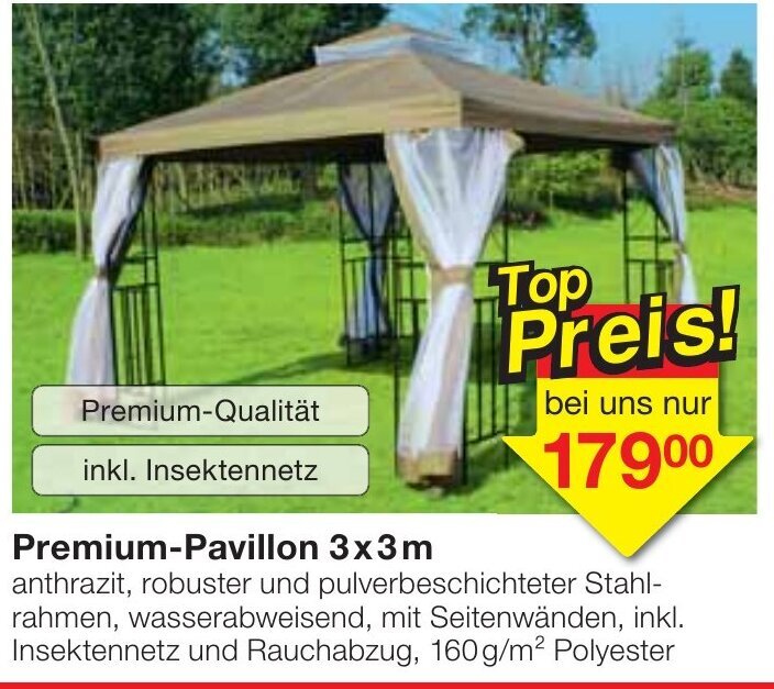 Premium Pavillon 3x3m Angebot bei Jawoll